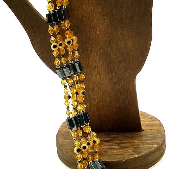 Acrylic Evil Eye Beaded Hematite Magnetic Wrap Bracelet - Picture 3 of 10